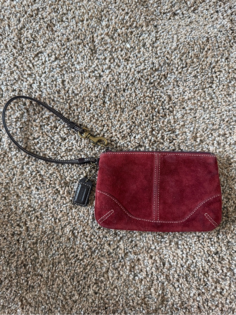 COACH Vintage Stitched Suede Burgundy Red Zip Wristlet Wallet